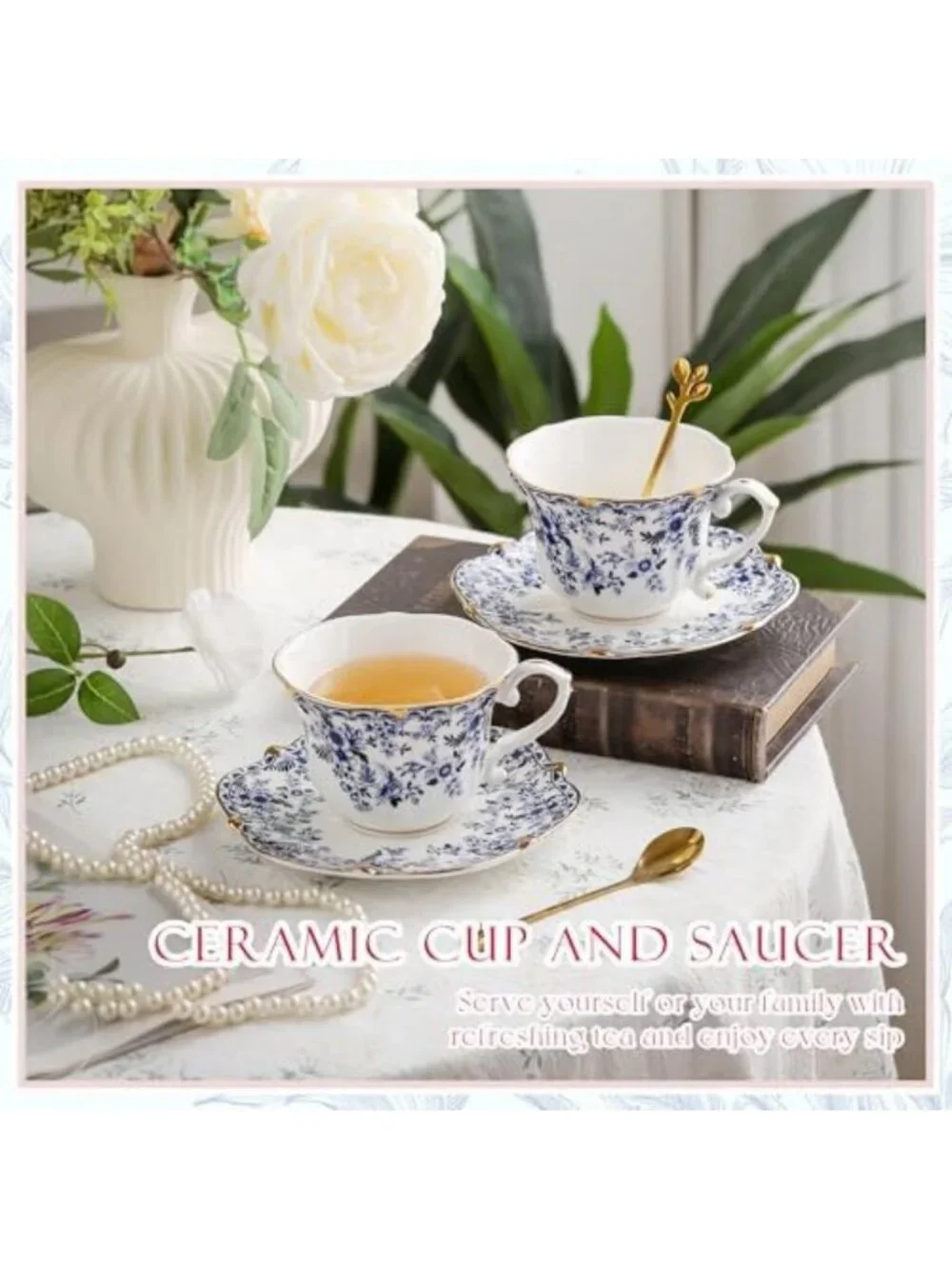 Elegant Vintage Bone China Tea Cup & Saucer Set - 18 Pieces for Tea Parties